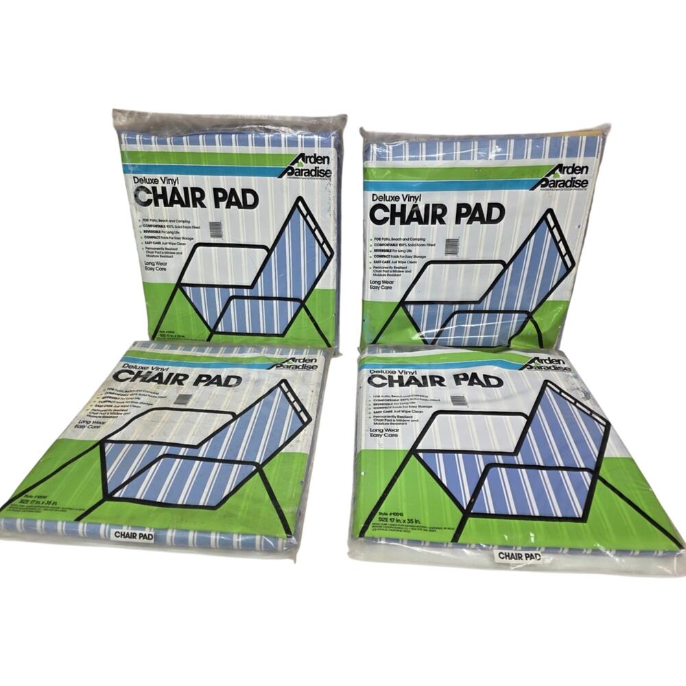 4 Vintage Arden Paradise Deluxe Vinyl Chair Pads (17' x 35') Blue And White Stri